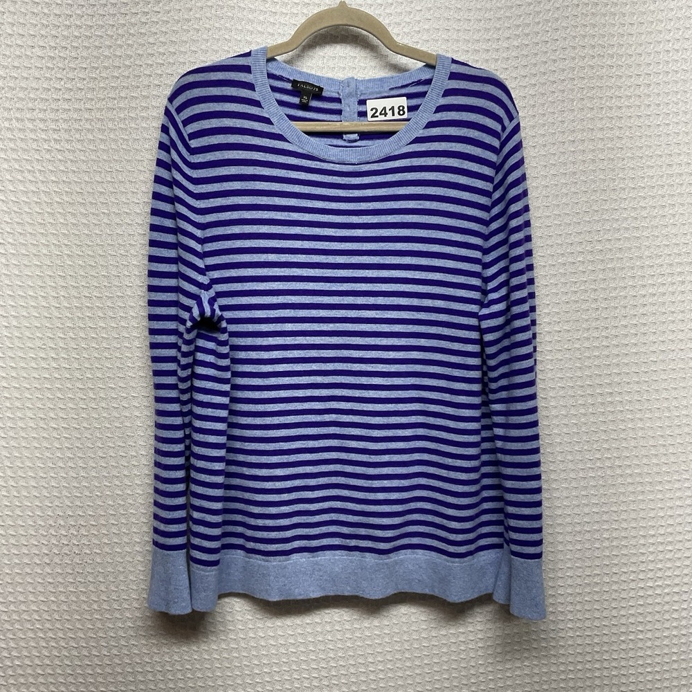 NEW Talbots Sweater Womens XL Purple Blue Crew Neck Bell Sleeve‎ Knit Wool Blend